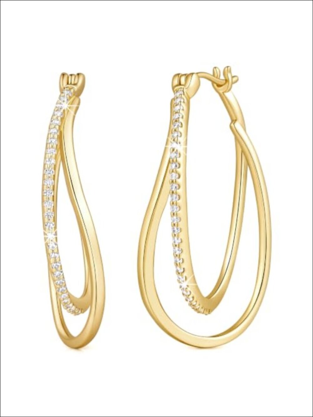 14k Gold Plated Hoop Earrings Women Large Double Layer Cubic Zirconia